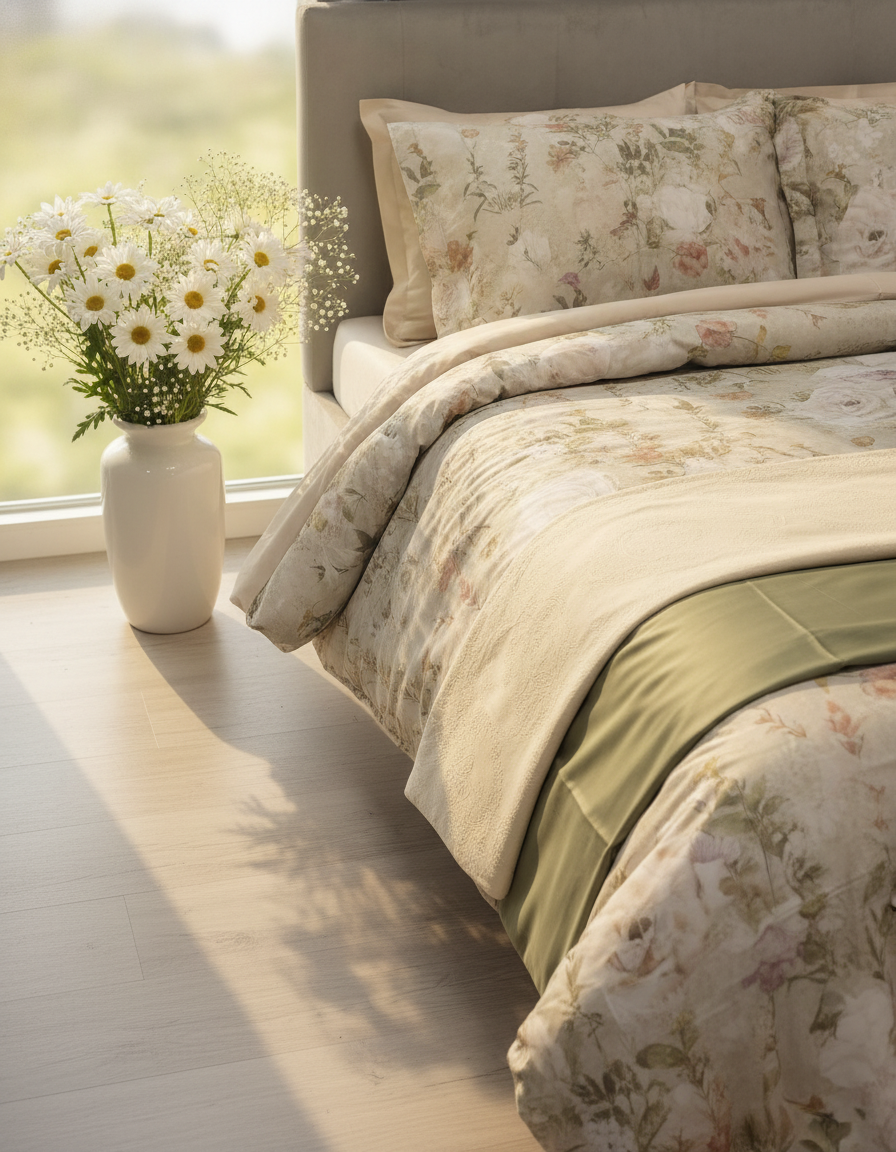 Lenjerie de Pat Premium L-Coz cu Imprimeu Botanic și Trandafiri