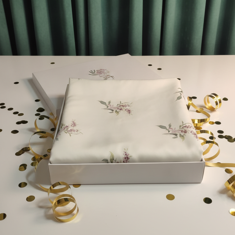 Lenjerie din Bumbac Satinat cu imprimeu floral minimalist