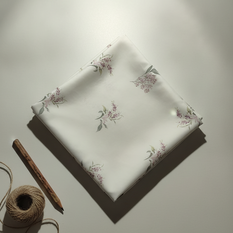 Lenjerie din Bumbac Satinat cu imprimeu floral minimalist