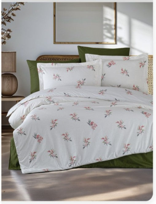 Lenjerie din Bumbac Satinat cu imprimeu floral minimalist