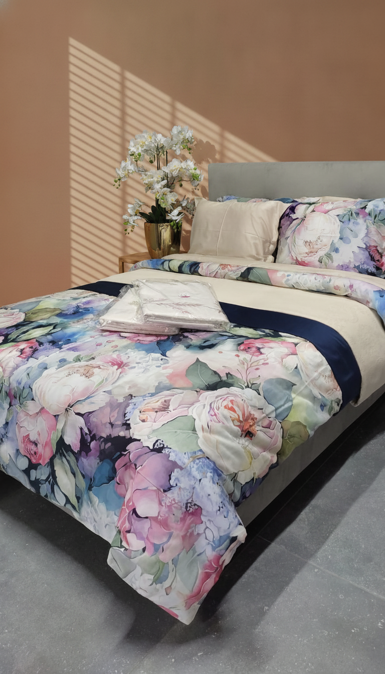 Lenjerie de Pat Premium cu Imprimeu Floral de Bujori