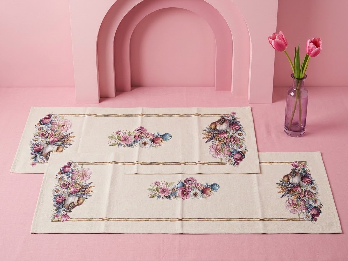 Față de Masă sau Traversă tip Goblen Jacquard, Model Primavara