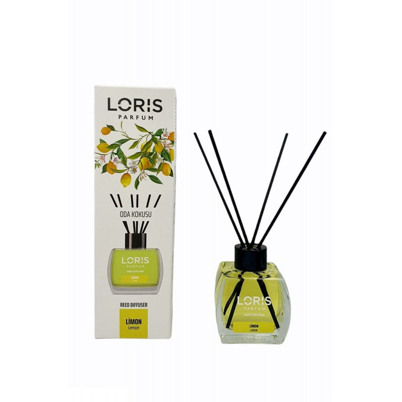 Parfum de camera Loris, 120 ml, cu betisoare din fibra, aroma Lamaie