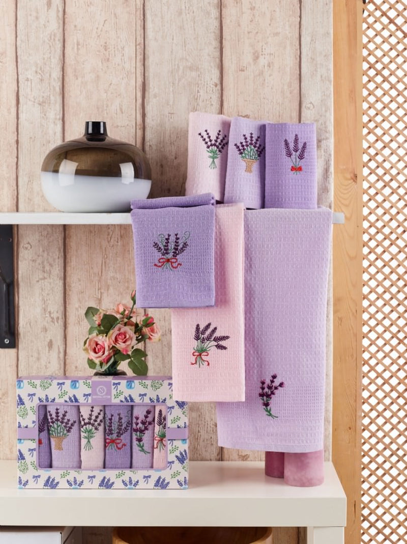 Set 6 buc prosoape de bucatarie 40/60 cm din bumbac 100%, model cu lavanda