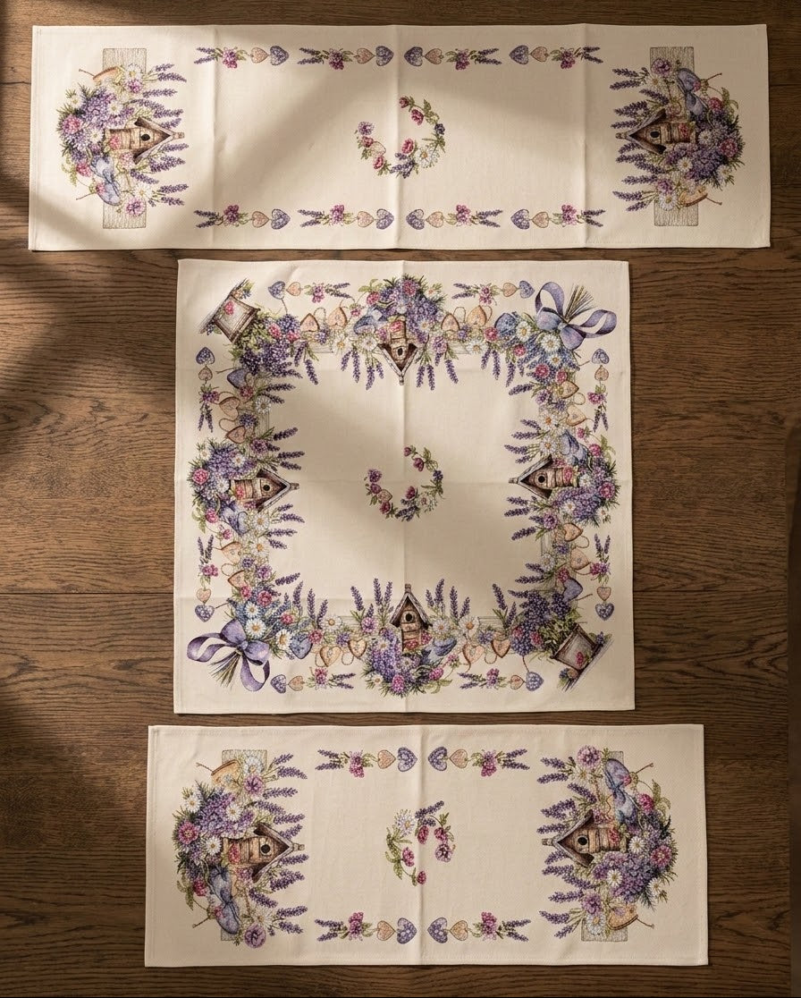 Față de Masă sau Traversă tip Goblen Jacquard, Model Lavandă