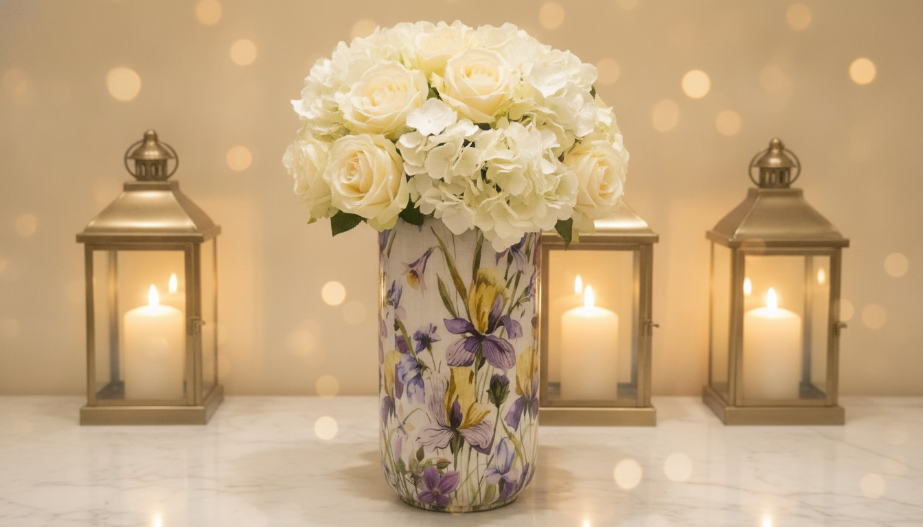 Vază Decorativă cu Imprimeu Floral Iris