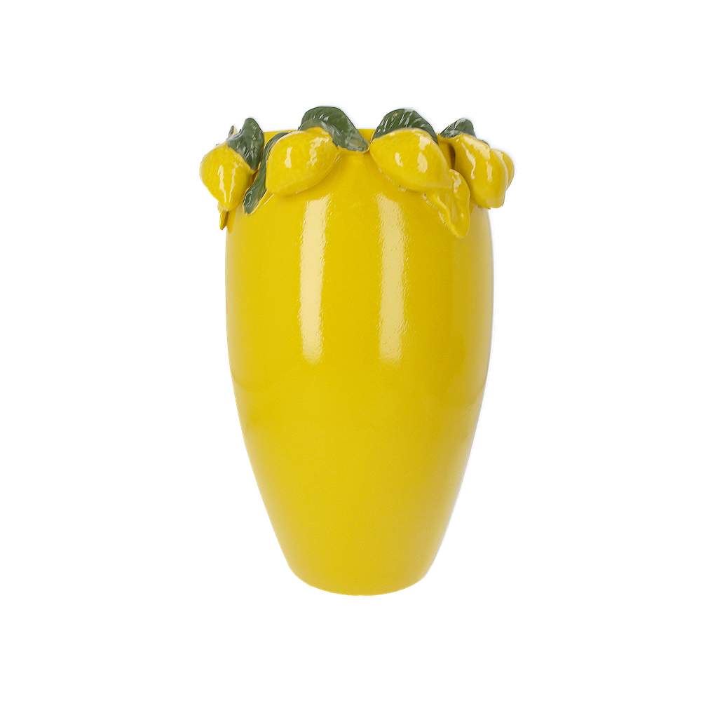 Vază din ceramică, galbenă, cu lămâi - HG142