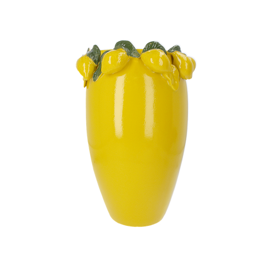 Vază din ceramică, galbenă, cu lămâi - HG142