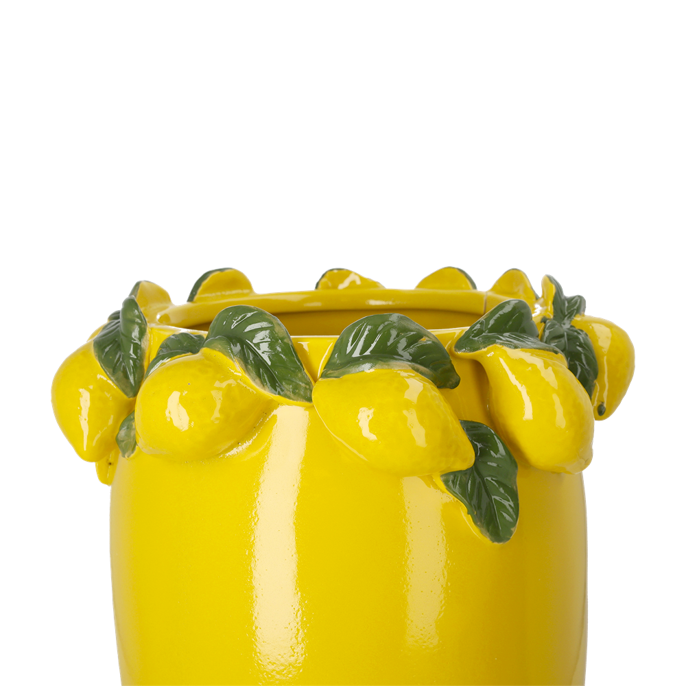 Vază din ceramică, galbenă, cu lămâi - HG142