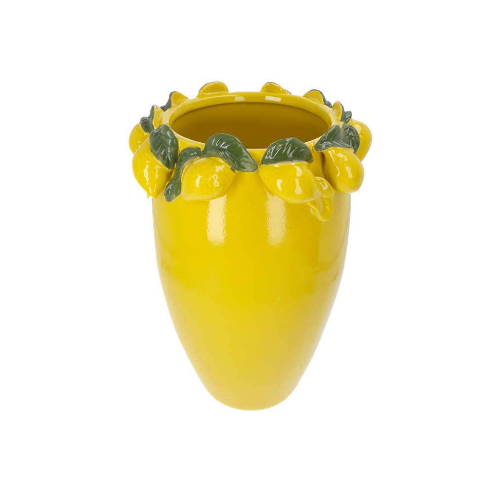 Vază din ceramică, galbenă, cu lămâi - HG142